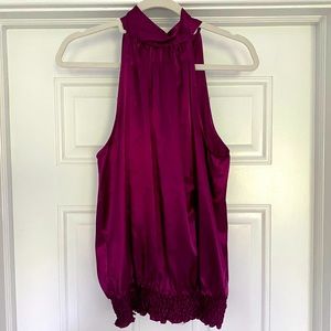 Silky high neck halter top blouse.
